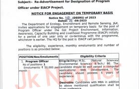 JK Department of Ecology, Environment and Remote Sensing Jobs 2023